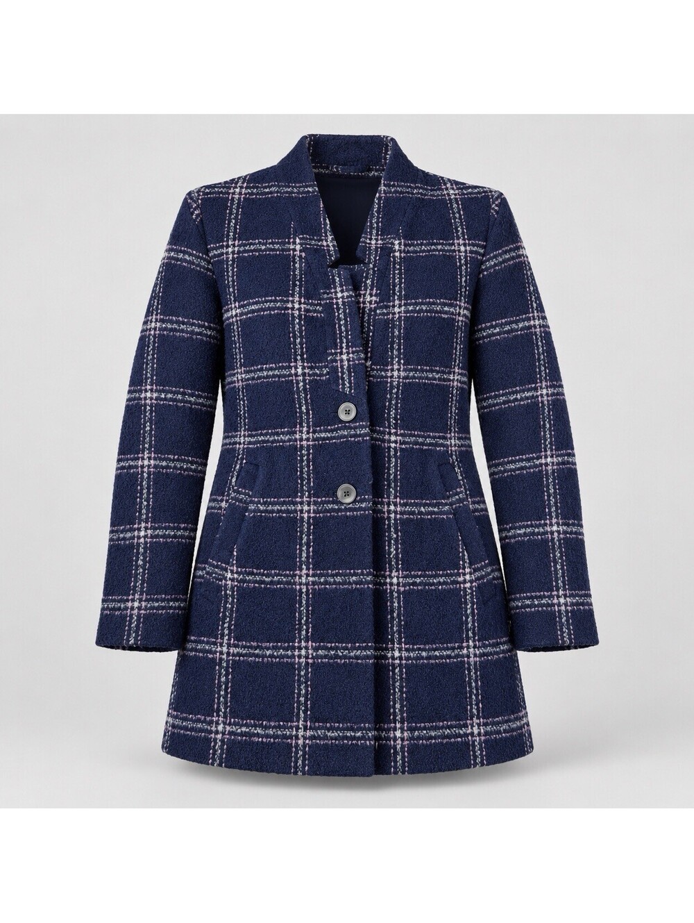 Old Navy Women Navy Blue Plaid Wool Blend Coatigan L Car Coat Jacket Preppy